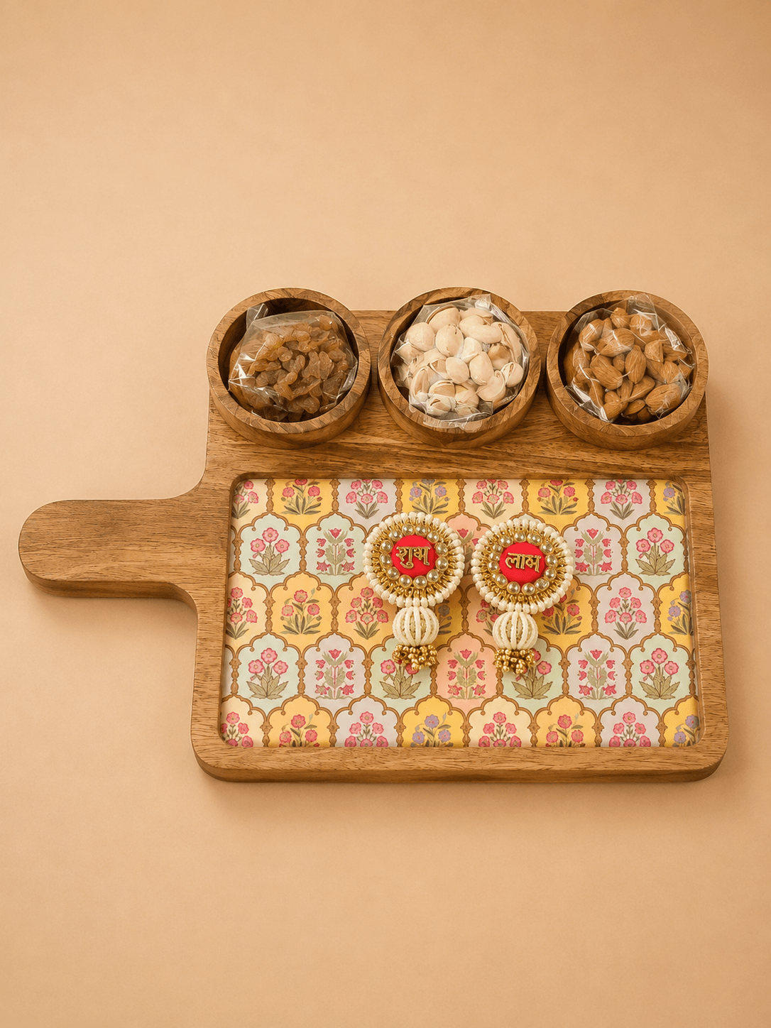 Platter with 3 bowls + Dry Fruits + Shubh Labh
