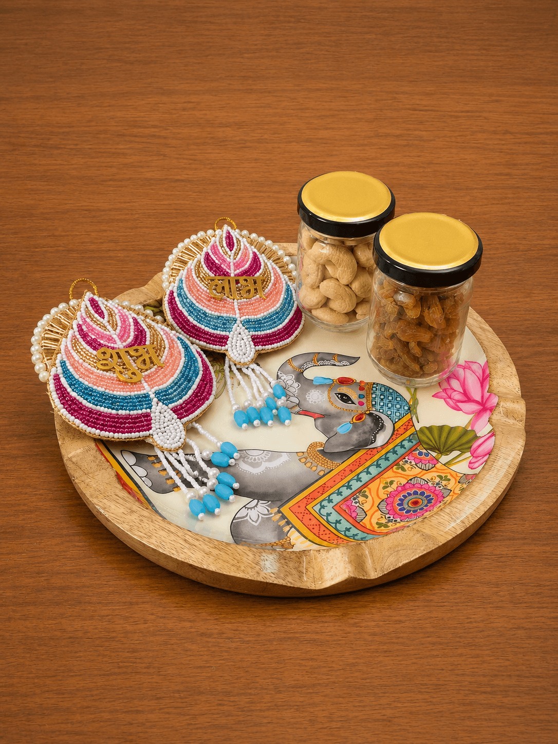 Lotus Shaped Platter + Shubh Labh + Dry Fruits