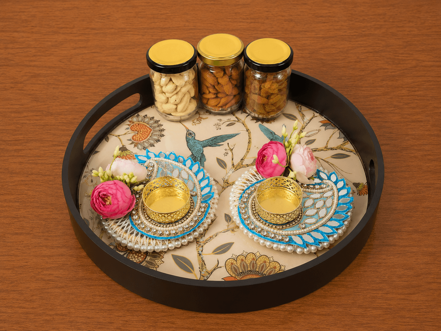 Round Deco Tray + Tealights + Dry Fruits