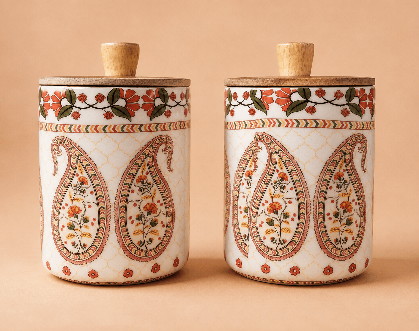 Premium Wooden Air Tight Jar Set of 2. 10cmL*10cmB*15cmH