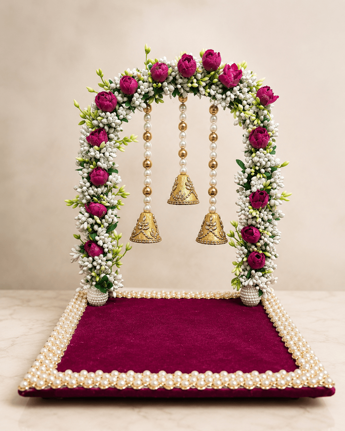 8" Floral Arch with pearl cone Hangings
